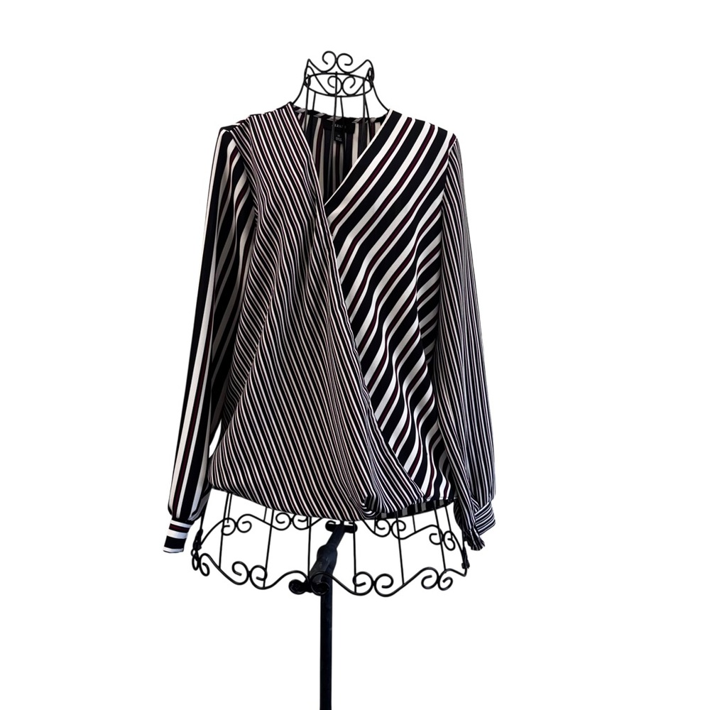 Alfani Black, White, & Red Striped Wrap Blouse